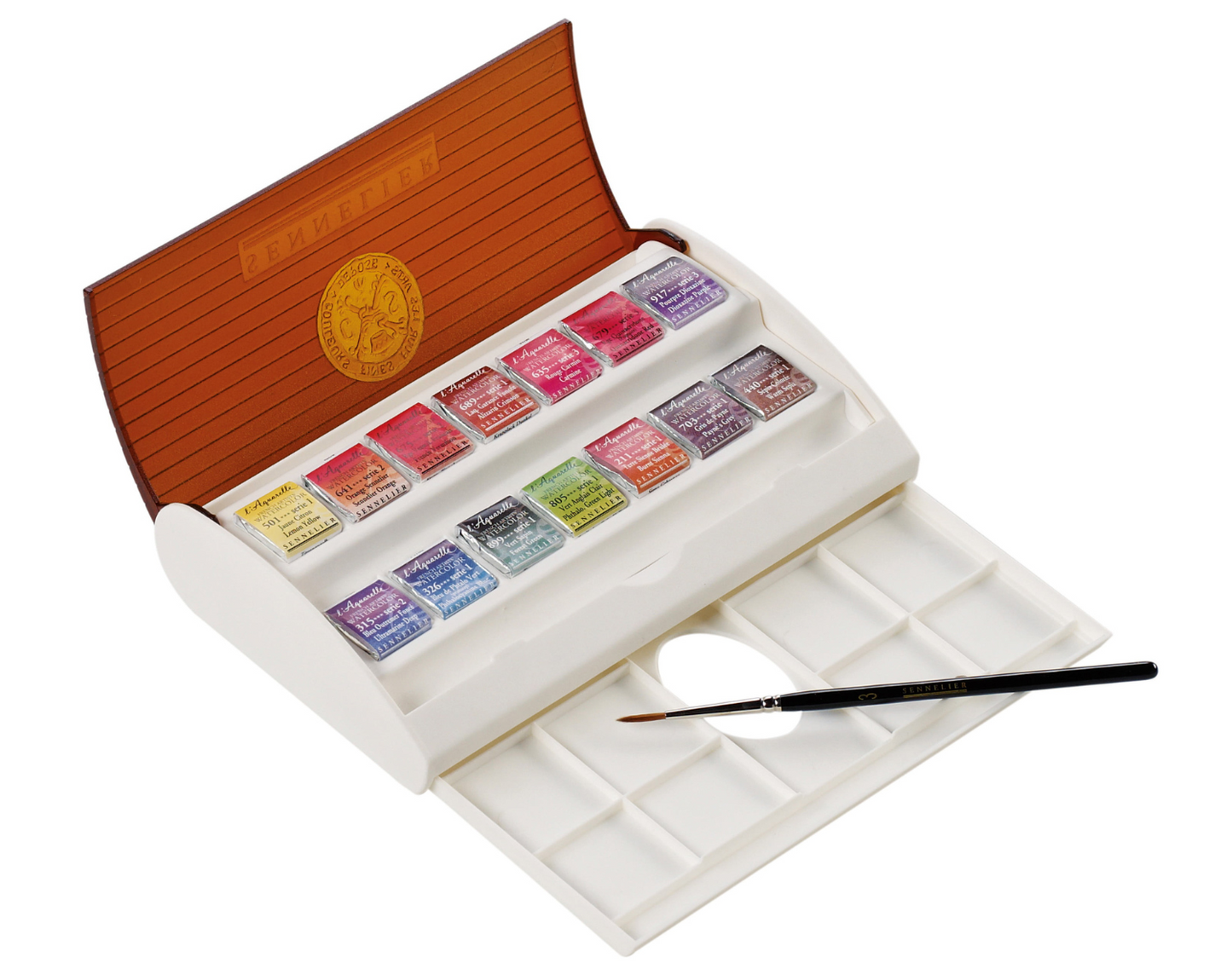Sennelier French Artists' Watercolor Plastic Travel Set, Half Pan, 14-Colors