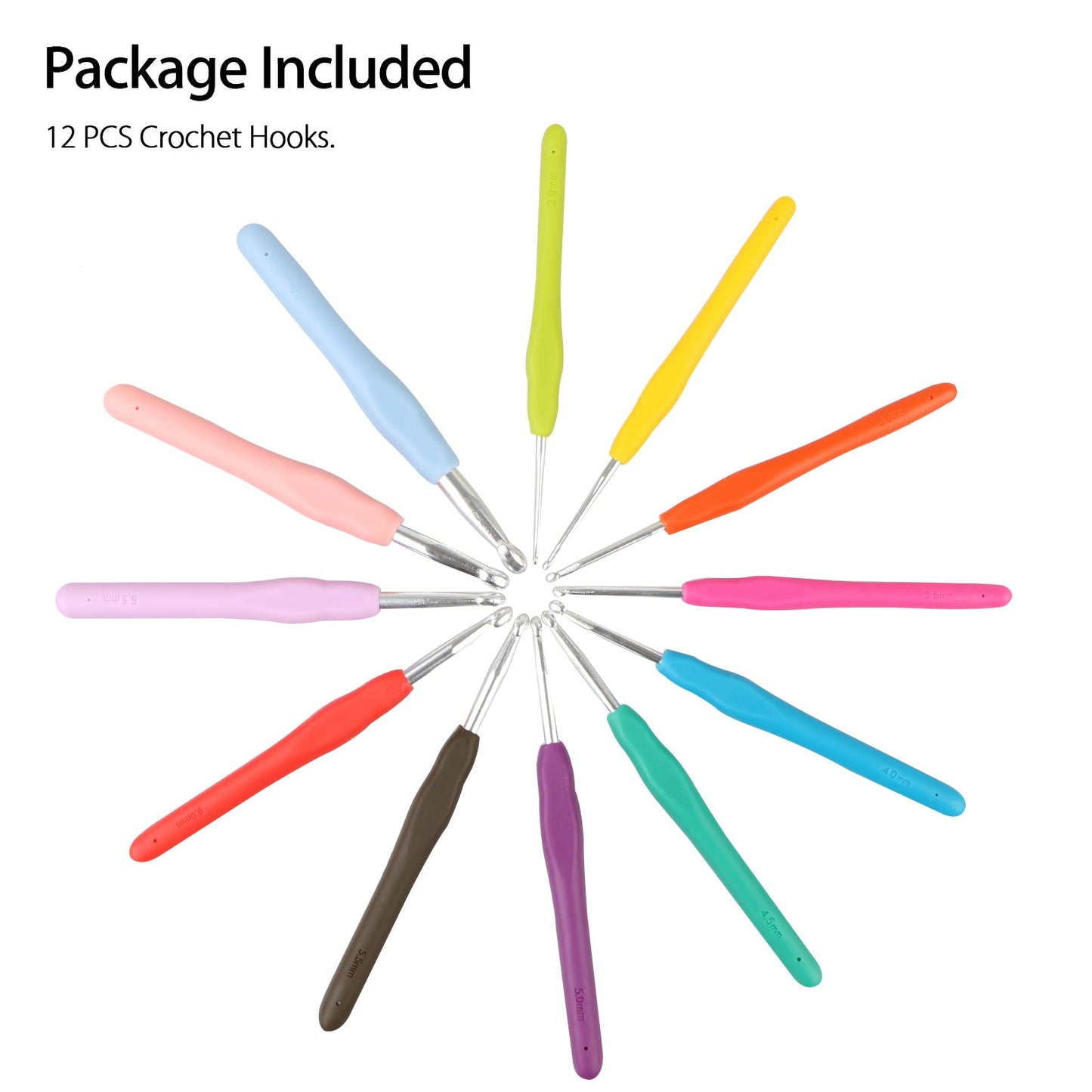 12pcs EEEkit Ergonomic Handle Crochet Hooks Set Soft Needles Crafts Sewing Knitting Hooks Tool for Arthritic Hands (2mm-8mm)