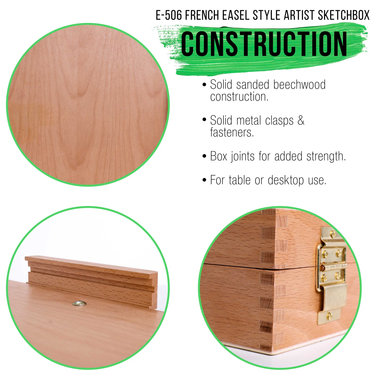 U.S. Art Supply Newport Medium Adjustable Wood Table Sketchbox Easel, Beechwood - Portable Wooden Artist Desktop Case
