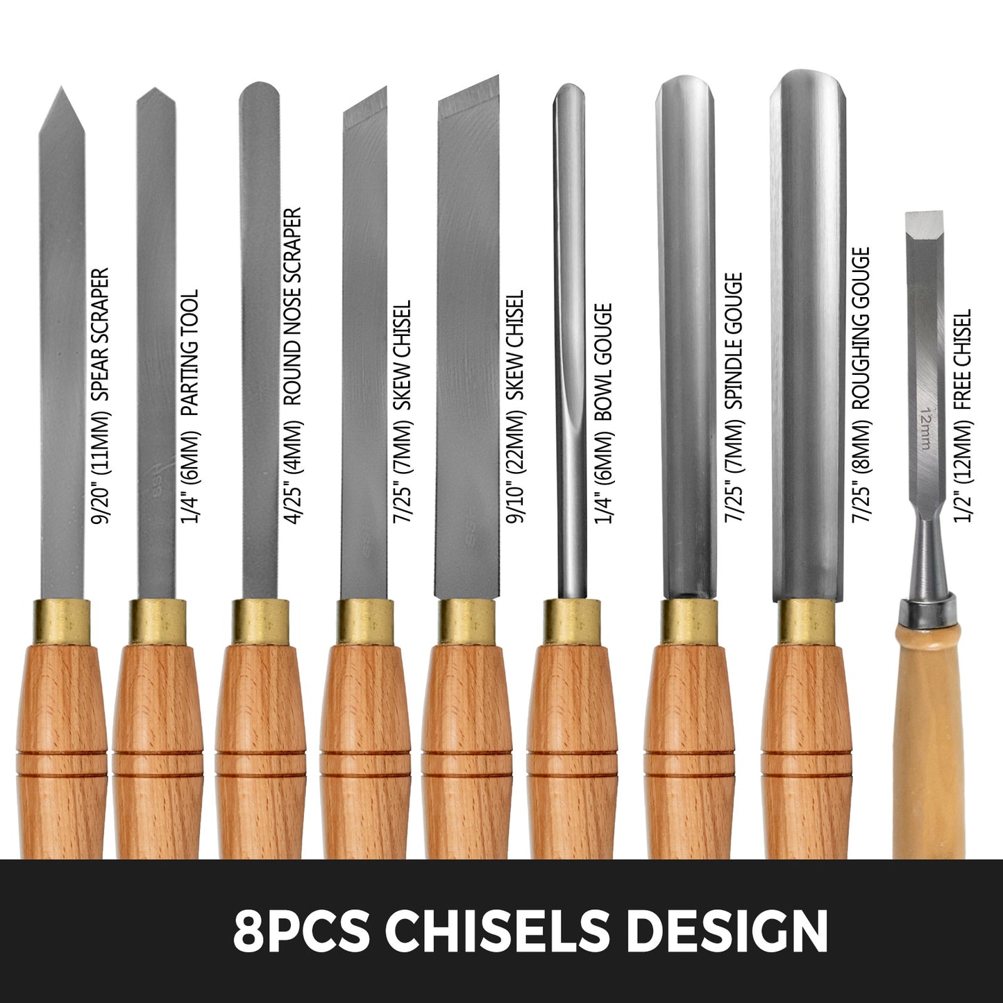 VEVOR 8 PCS Wood Turning Tools with HSS Blades Hardwood Handles Woodworking Lathe Chisel Set Cutting Carving Wooden Case for Storage for Wood Turning Hardwood One Free Chisel