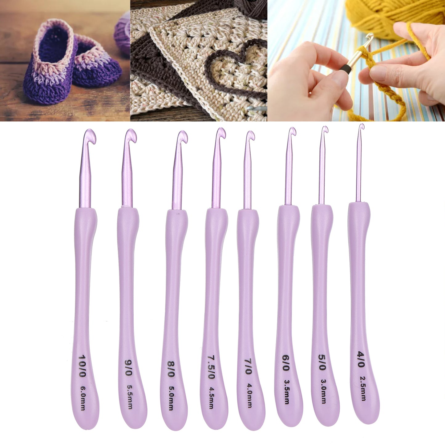 8Pcs Crochet Hook Set Alumina Needle Plastic Handle Knitting Tools Household Supplies Purple