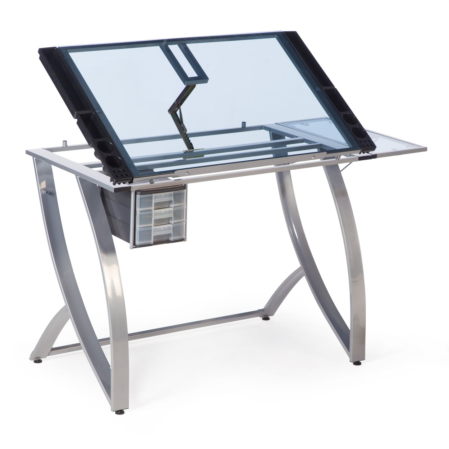 Studio Designs Futura Advanced Glass Tabletop Drafting Table in Silver