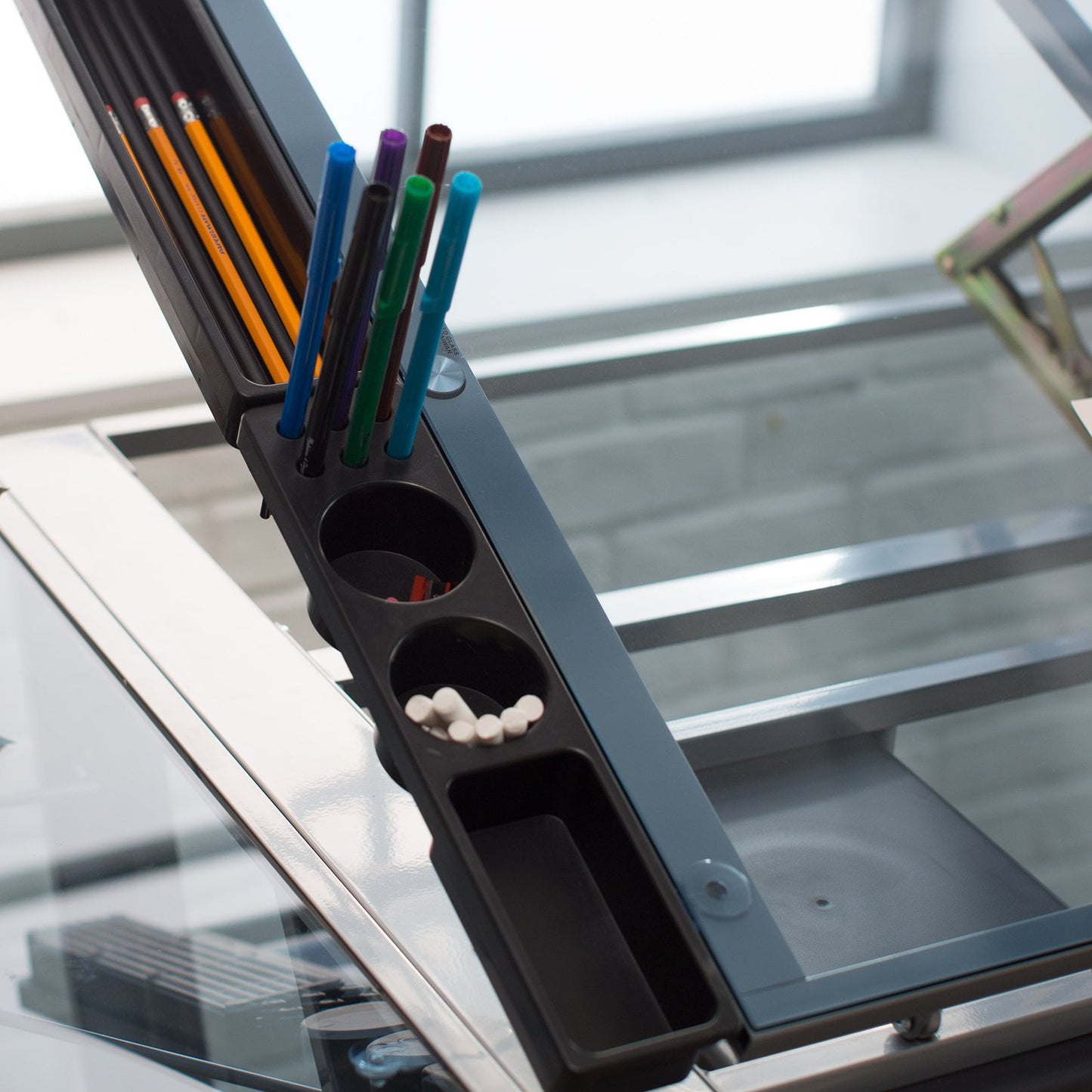 Studio Designs Futura Advanced Glass Tabletop Drafting Table in Silver