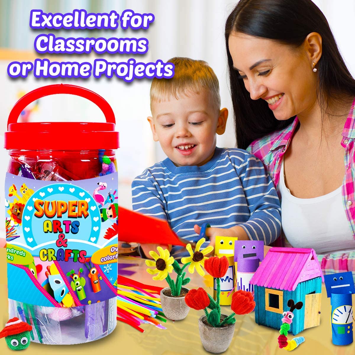 Assorted Arts and Crafts Supplies for Kids- D.I.Y. Collage School Crafting Materials Supply Set, Craft Art Material Kit