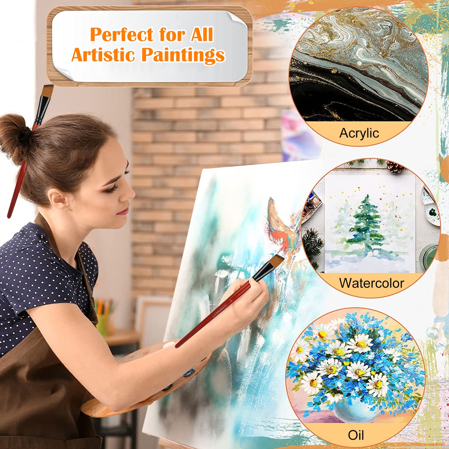 TSV Paint Brushes Set, 18/10 Pcs Acrylic Nylon Hair Art Brushes, Professional Artist Paint Brushes for Oil Watercolor Painting, Face Body Model Paint, Nail Art, Miniature Detailing, Rock Painting