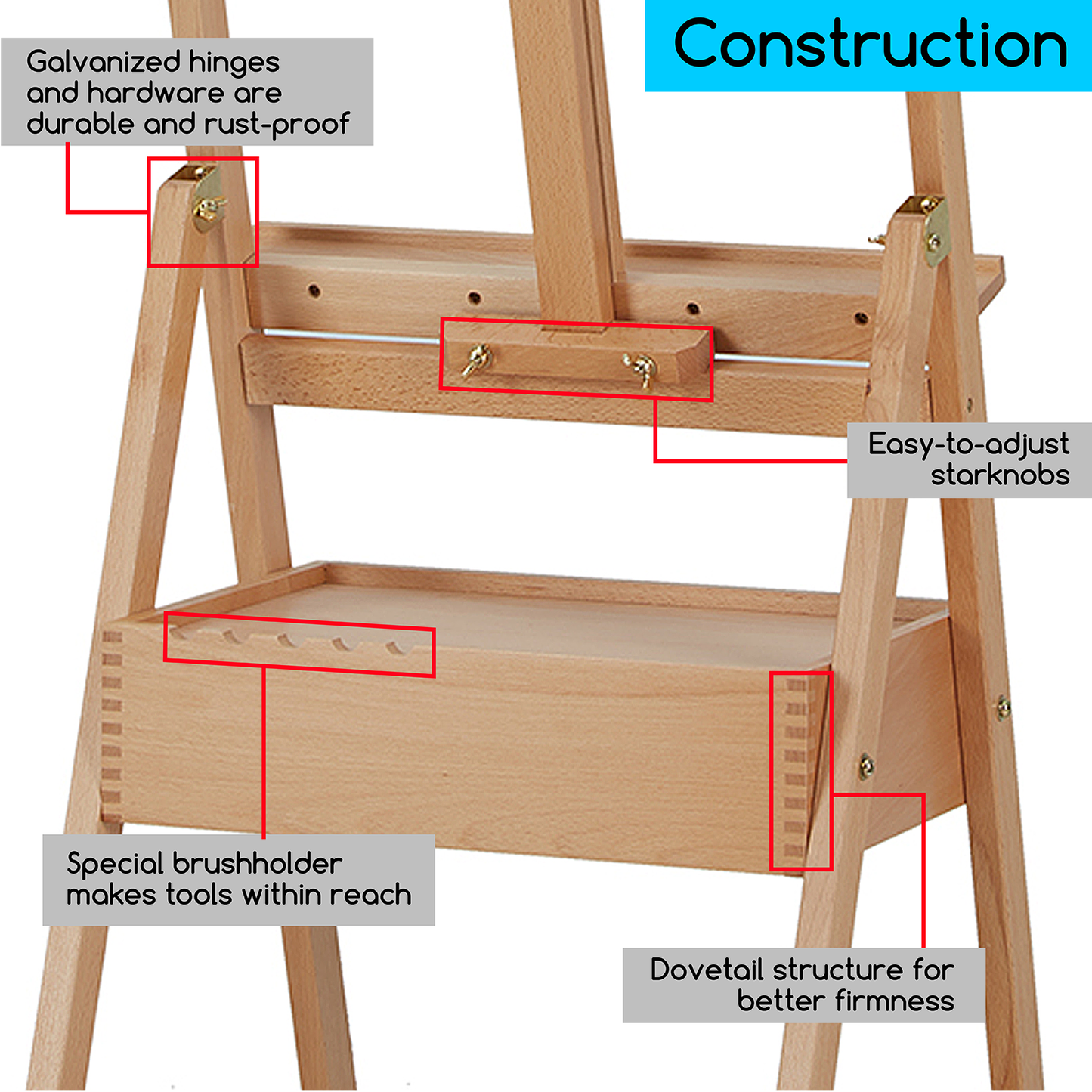 MEEDEN H-Frame Studio Easel with Storage Drawer, Large Wooden Easel Stand for Adults Painting, Artist Wood Easels Height Adjustable, Hold Canvas up to 36"