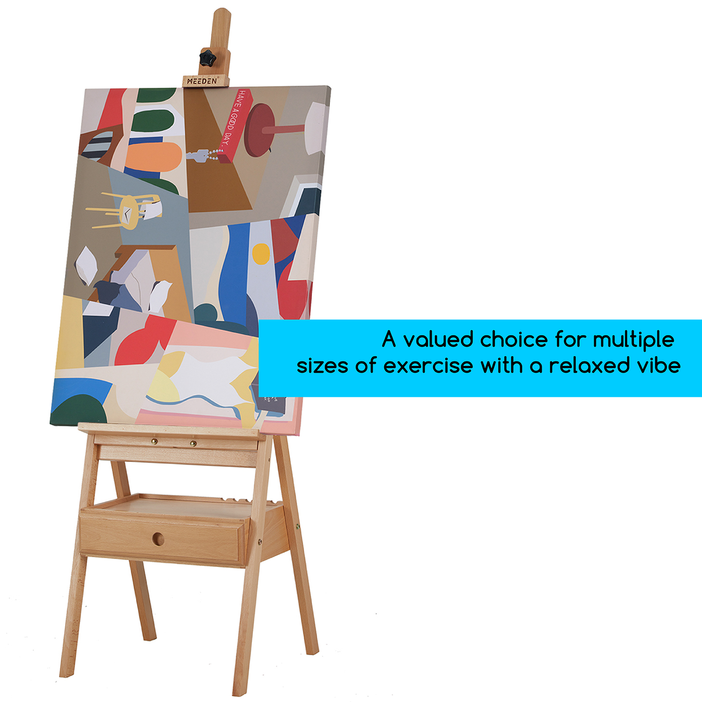MEEDEN H-Frame Studio Easel with Storage Drawer, Large Wooden Easel Stand for Adults Painting, Artist Wood Easels Height Adjustable, Hold Canvas up to 36"