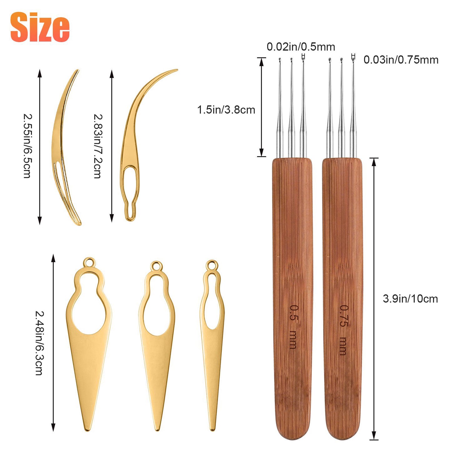 11pcs Dreadlocks Crochet Hooks Set, EEEkit 0.5mm 0.75mm Dreadlock Weaving Needle, Steel Crochet Hook with Bamboo Handle Interlocking Needles