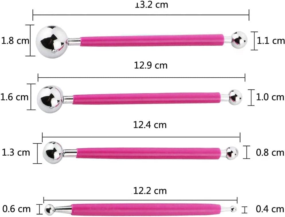 Ecjiuyi 9PCS Sculpting Tools,4PCS Double-Ended Metal Ceramic Clay Ball Stylus Dotting Tools and 5PCS 2 Way Silicone Polymer and Embossin Paper Flower Indentation Tool Set