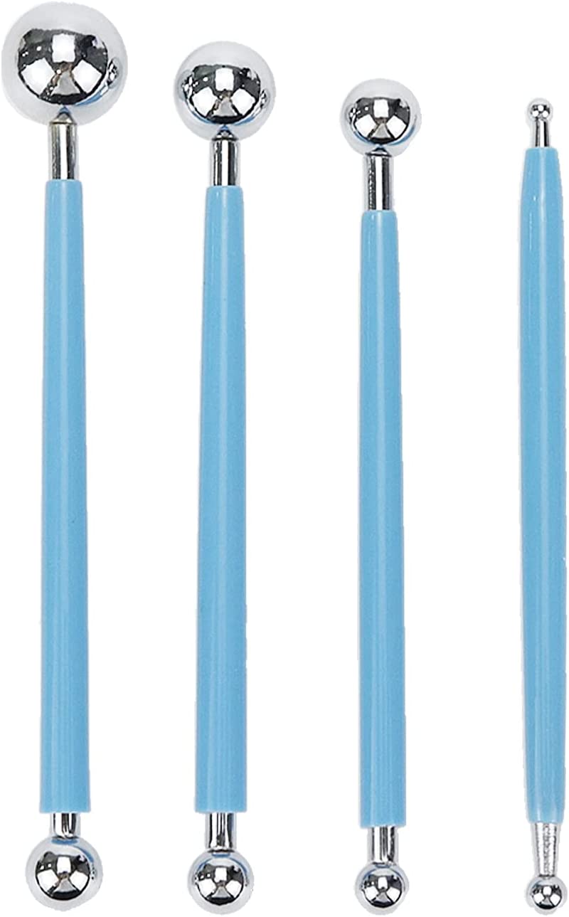 1SET/4PCS Blue+Silver Modelling Ball Tool,Pottery Sculpting Tools,Pottery Tool Ball Stylus
