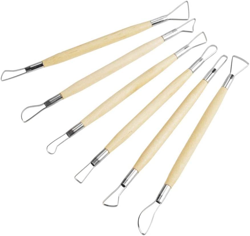 6Pcs Clay Sculpting Tools, Wooden Handle Double Ended Wax Carving Clay Sculpting Tools Set Pottery Modelling Shaping Craft Kit