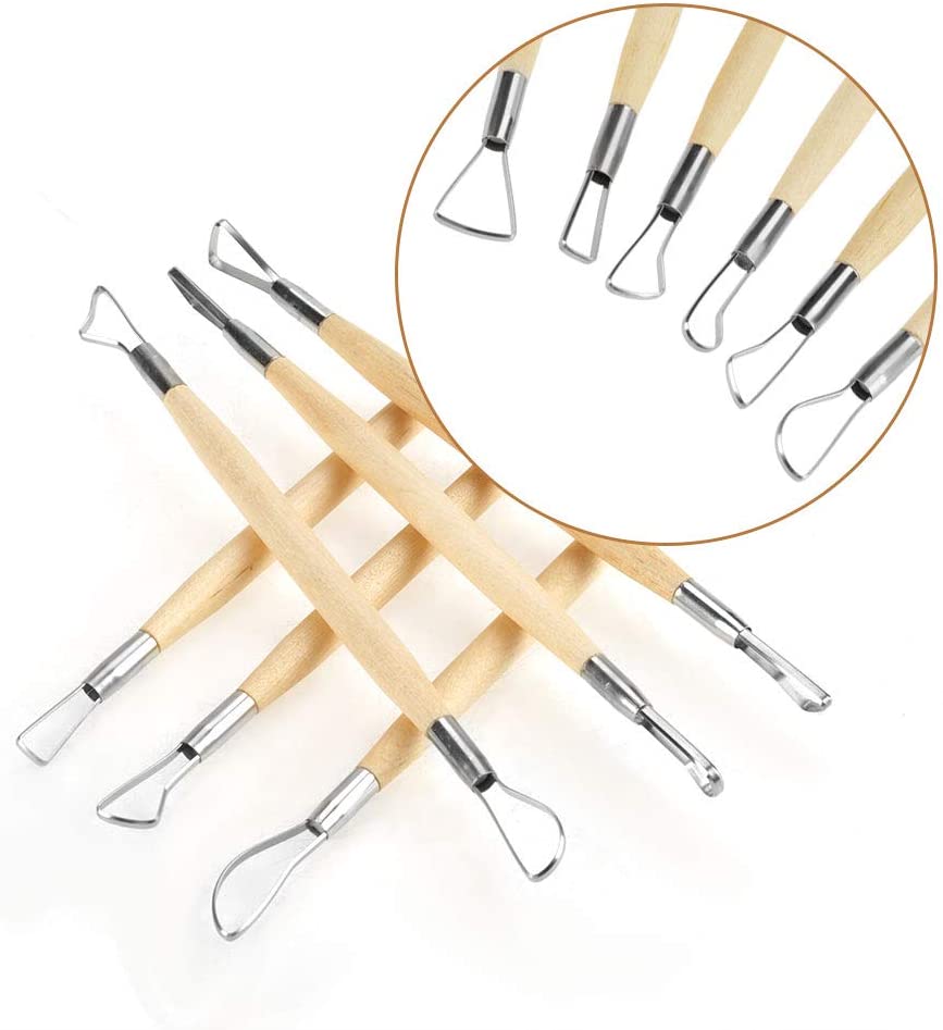 6Pcs Clay Sculpting Tools, Wooden Handle Double Ended Wax Carving Clay Sculpting Tools Set Pottery Modelling Shaping Craft Kit