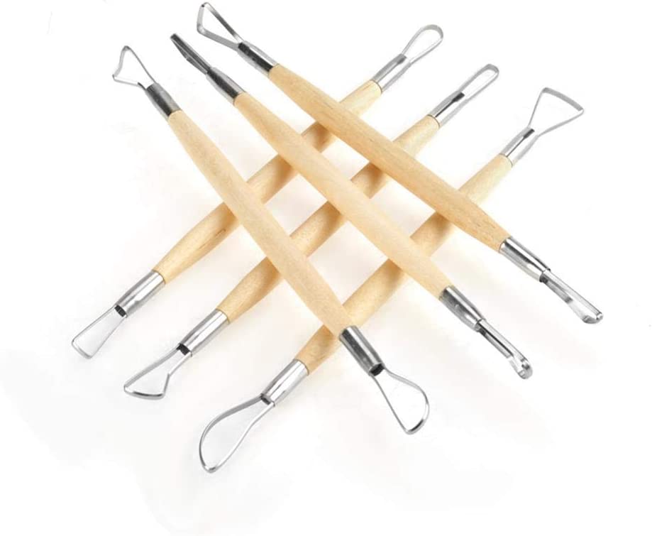 6Pcs Clay Sculpting Tools, Wooden Handle Double Ended Wax Carving Clay Sculpting Tools Set Pottery Modelling Shaping Craft Kit
