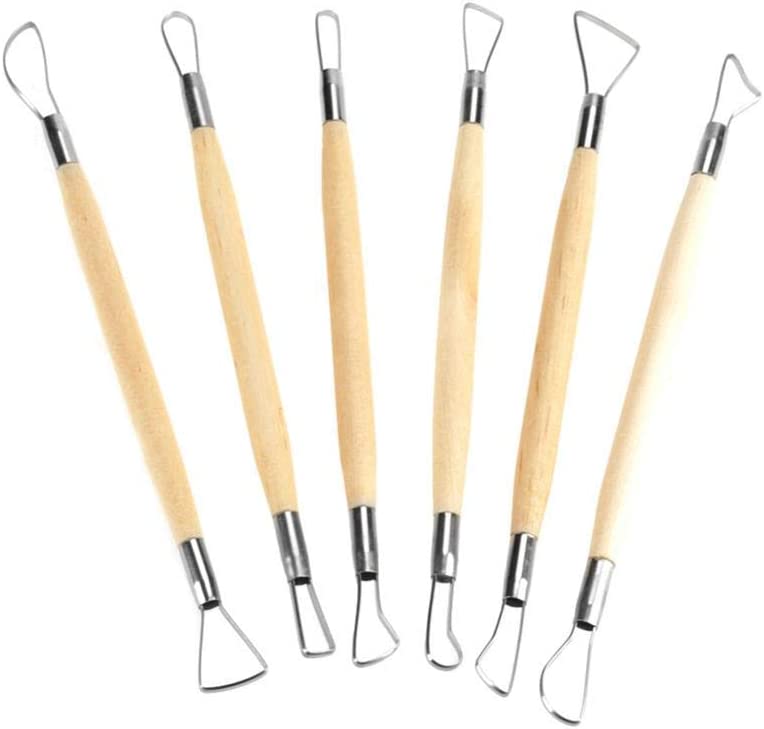 6Pcs Clay Sculpting Tools, Wooden Handle Double Ended Wax Carving Clay Sculpting Tools Set Pottery Modelling Shaping Craft Kit
