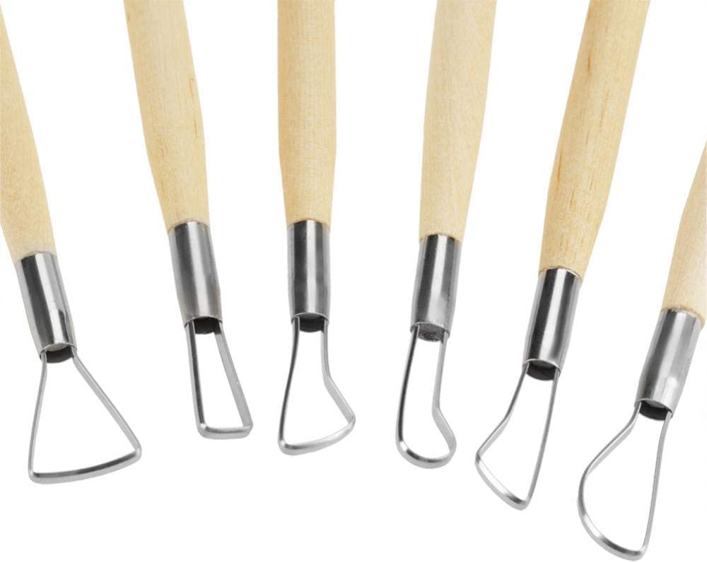 6Pcs Clay Sculpting Tools, Wooden Handle Double Ended Wax Carving Clay Sculpting Tools Set Pottery Modelling Shaping Craft Kit