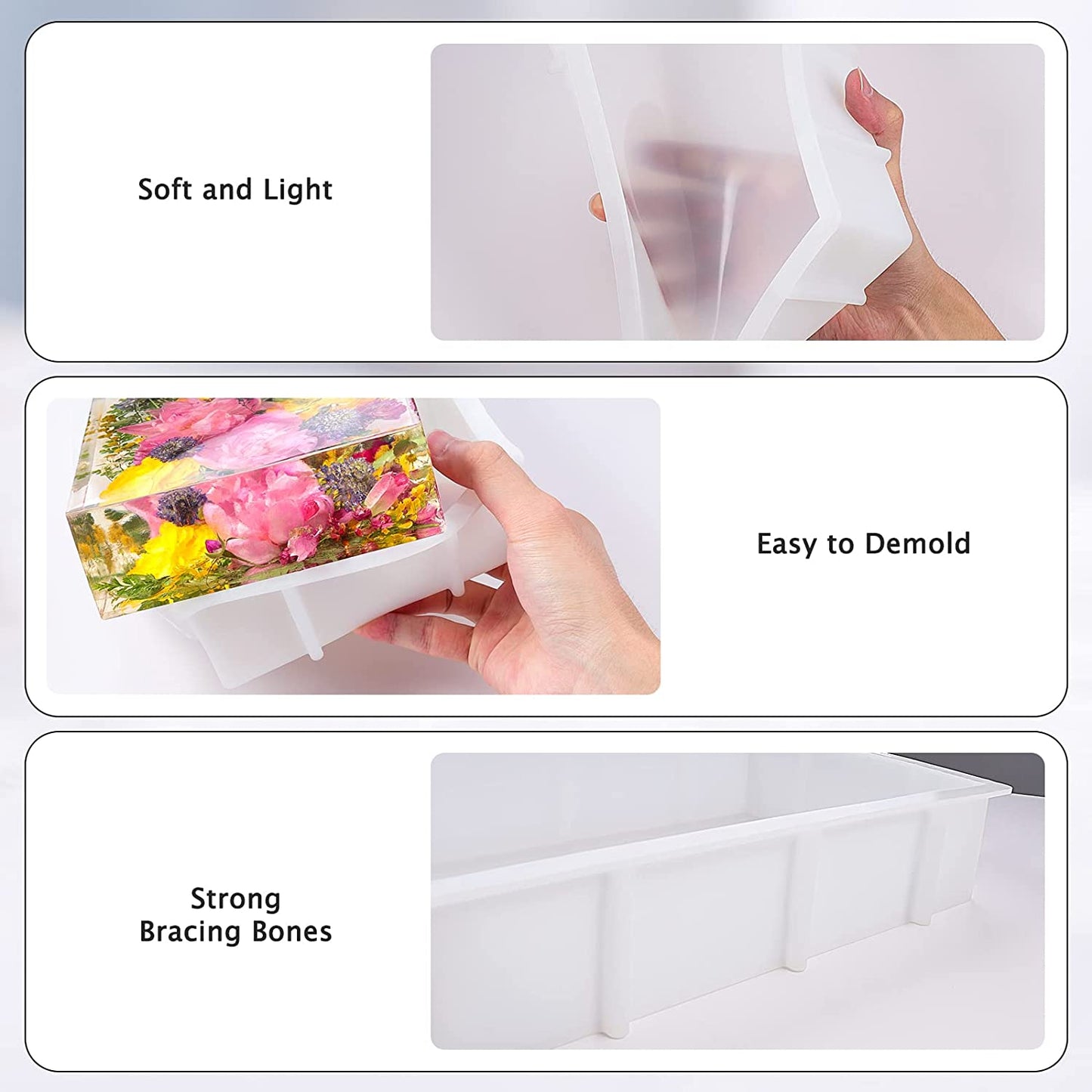 MARKOO Large Silicone Bookends Resin Molds, Rectangle Silicone Resin Molds for Resin Casting, Epoxy Resin Molds for Flowers Preservation, Resin Art, DIY Wedding, Valentine