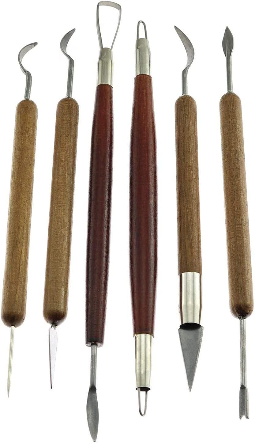 Clay Sculpting Set 6PCS Wooden Handle Double-Headed Wax Carving Pottery Sculpture Tools