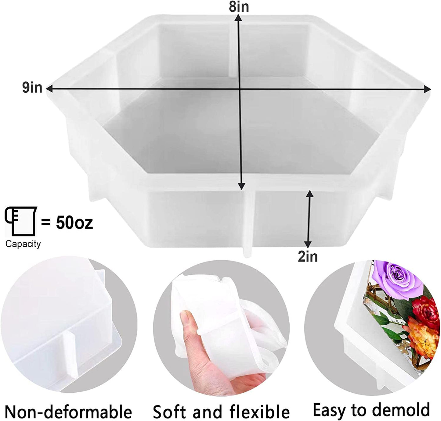 Large Hexagon Silicone Molds for Resin, Glossy Deep Epoxy Resin Molds 9" w/3 Test Tubes,3D Large Resin Molds for Flowers Preservation,Resin Art, DIY Wedding,Anniversary, Birthday Gifts, Home Decors
