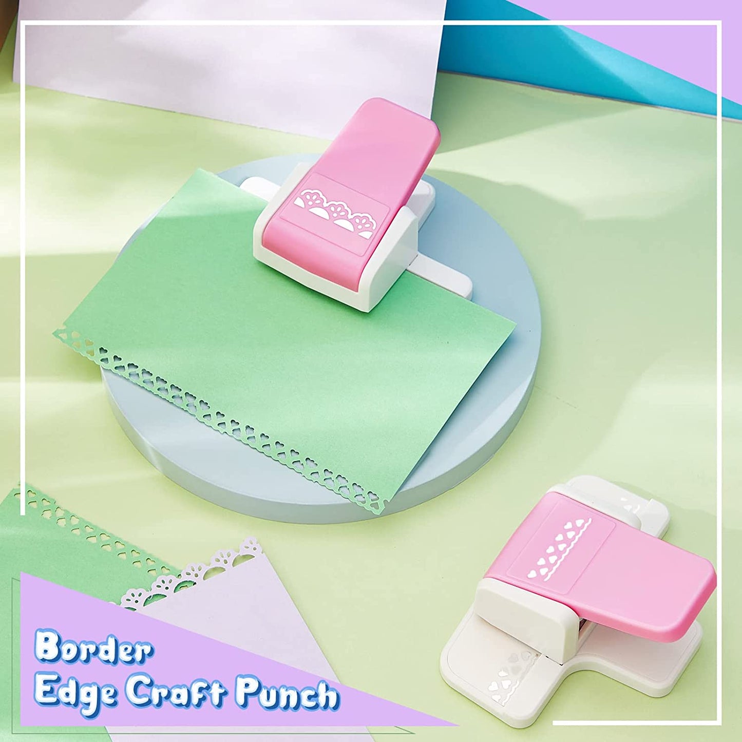 2 Pcs Paper Punch Border Craft Fancy Punches Flower Embossing Punch for Card Making Handmade Cutter DIY Gift Card Puncher for Scrapbooking Die Cut Wedding Cards Crafting(Sweet Style)