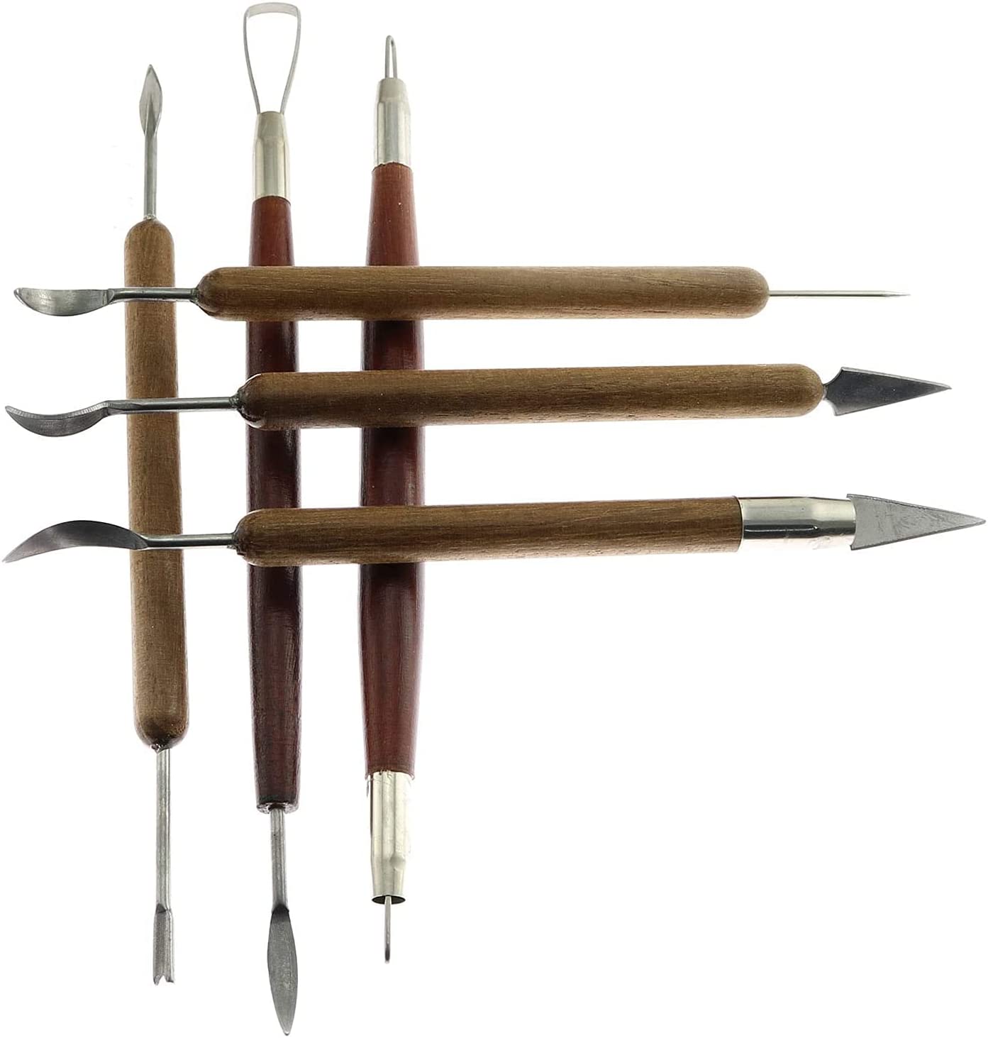 Clay Sculpting Set 6PCS Wooden Handle Double-Headed Wax Carving Pottery Sculpture Tools