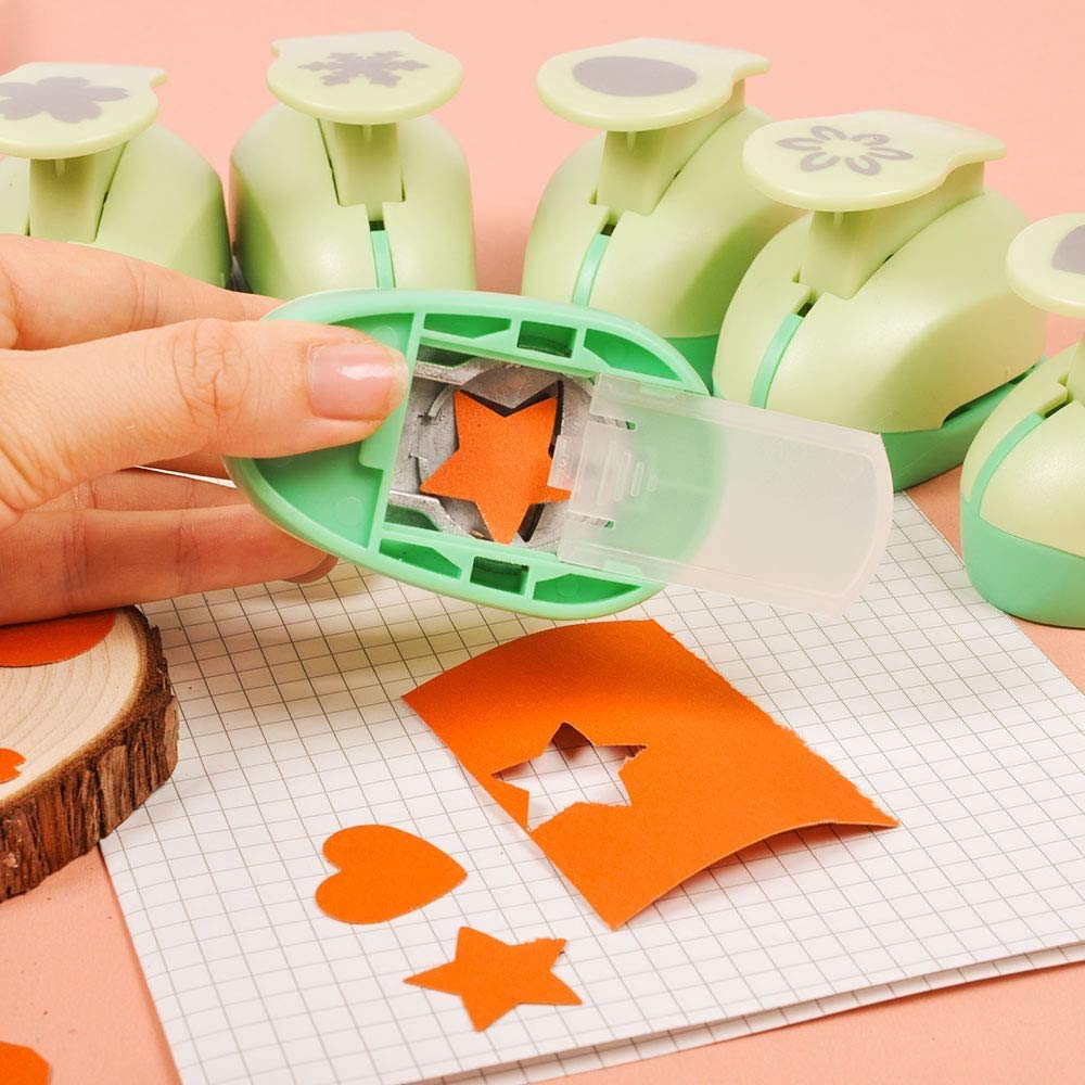 UCEC 6 Pcs Craft Hole Punch, 1-Inch Paper Puncher Handmade Hole Scrapbooking Punches, Different Shape Crafting Designs for Kindergarten Teacher Office Supplies Kids