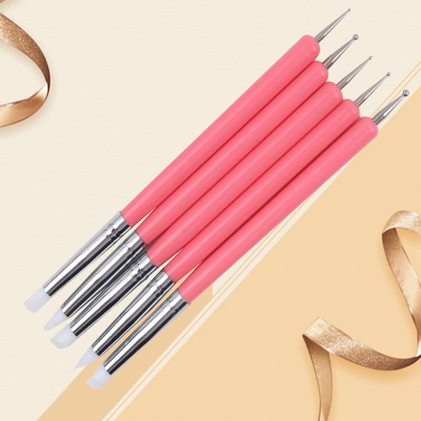 Ecjiuyi 9PCS Sculpting Tools,4PCS Double-Ended Metal Ceramic Clay Ball Stylus Dotting Tools and 5PCS 2 Way Silicone Polymer and Embossin Paper Flower Indentation Tool Set