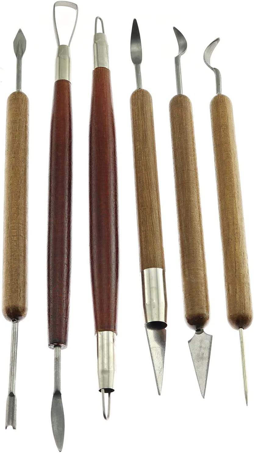Clay Sculpting Set 6PCS Wooden Handle Double-Headed Wax Carving Pottery Sculpture Tools
