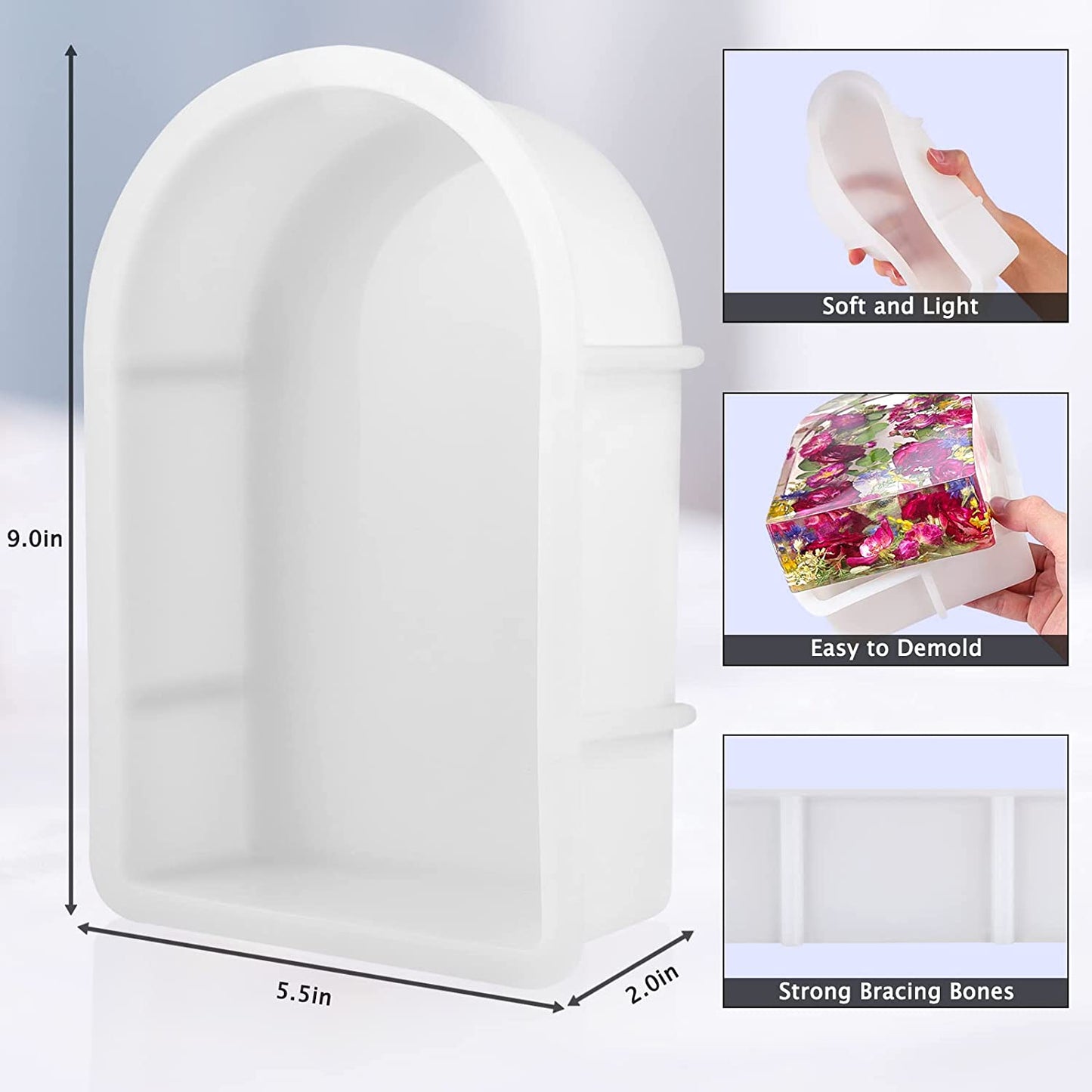 MARKOO Large Silicone Bookends Resin Molds, Rectangle Silicone Resin Molds for Resin Casting, Epoxy Resin Molds for Flowers Preservation, Resin Art, DIY Wedding, Valentine