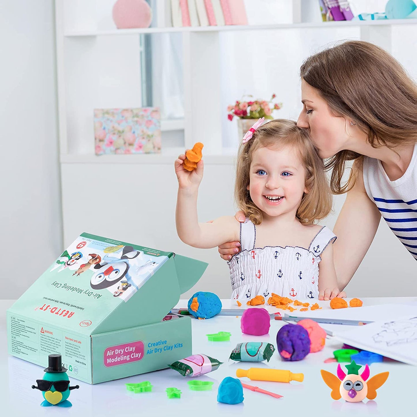 AESTD-ST Air Dry Clay Kit, 42 Corlors Modeling Clay for Kids, Safe & Non-Toxic Super Light DIY Soft Magic Clay, Molding Clay with Sculpting Tools and Tutorial Cards