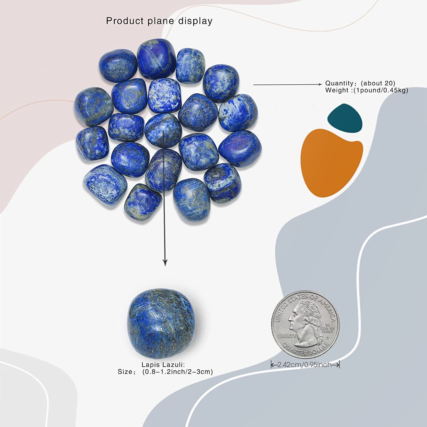 Ainuosen 1LB Natural Polished Tumbled Lapis Lazuli Crystals Stones 0.8-1.2 inch