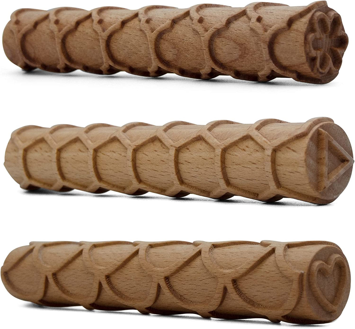 Byllstore Extra Large Texture Rollers for Clay - 1 & 3 Packs of Premium Wooden Texture Rollers with Pottery Stamps (7" x 1.2", 3 Pack)