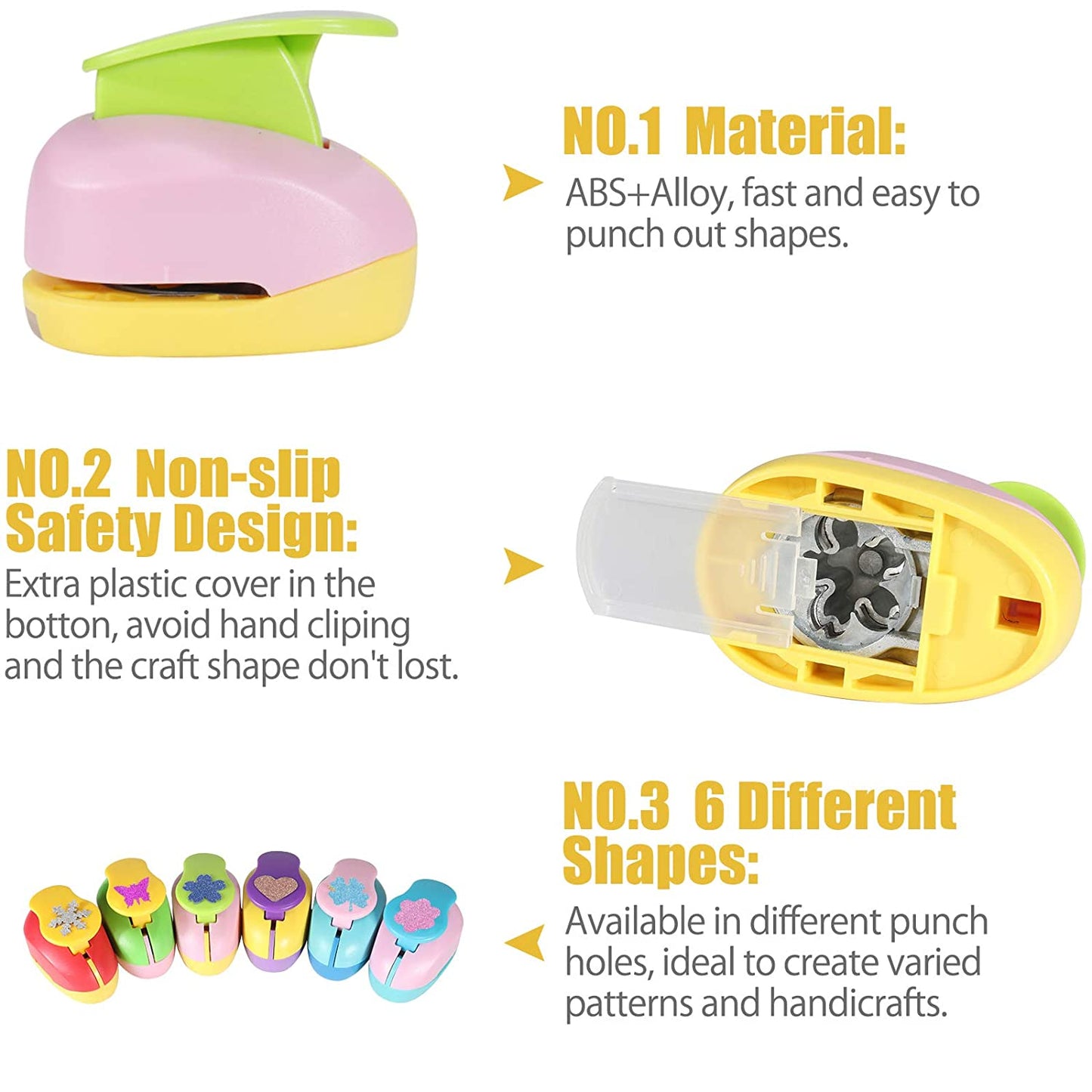 Kids Paper Puncher Hole Scrapbook Punches with 10 Glitter Sticker Paper, Heart Star Circle Shape