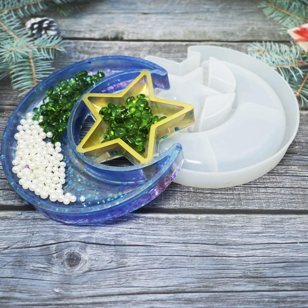 Moon and Star Tray Resin Molds, Crescent Casting Silicone Mould for DIY Display Stand Home Décor Trinket Holder Storage Rack