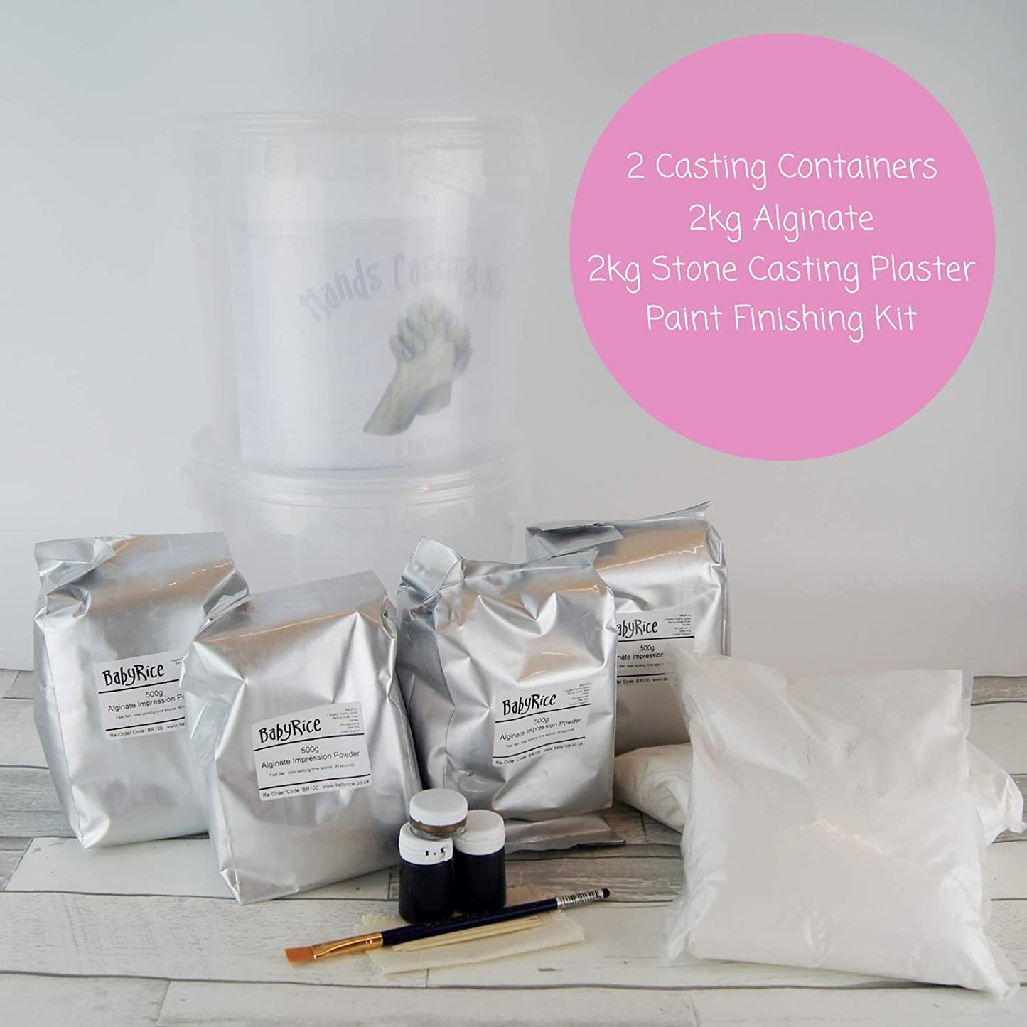 BabyRice 3D Family Hand Casting Kit, Large | 2kg BabyRice Alginate, 2kg Plaster, Metallic Bronze Finishing Kit, 2 Casting Container | Comprehensive Instructions
