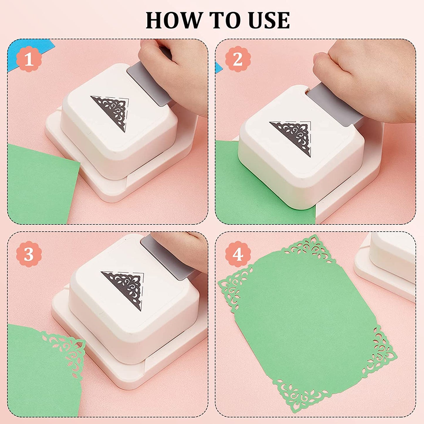 FINGERINSPIRE Green Paper Corner Punch Triangle Shape Flower Pattern Success Tools Corner Punch Paper Cutter Scrapbooking Supplies Punch for Crafts Card Making(5.3x3.8x2.5 inch)