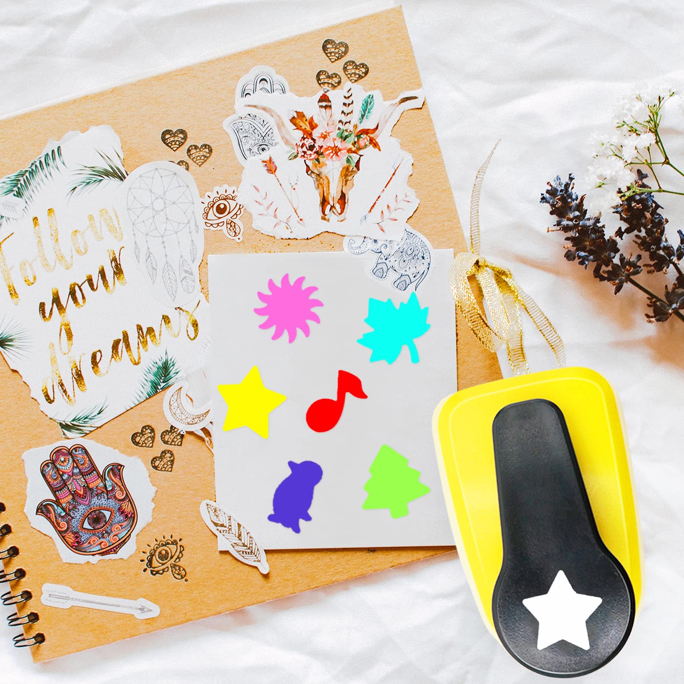 Paper Punches, 1 inch Hole Punch,Heart Paper Punch, 6pcs Hole Punch Set, Flower Paper Punch, For Scrapbooking