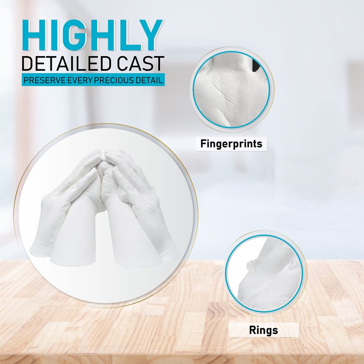 XL DIY Hands Casting Kit for Up to 6 People (Adults and Childrens) | Includes Wood Base | Statue Molding Kit | Hand Mold Keepsake Sculpture Kit for Birthday, Wedding, Anniversary