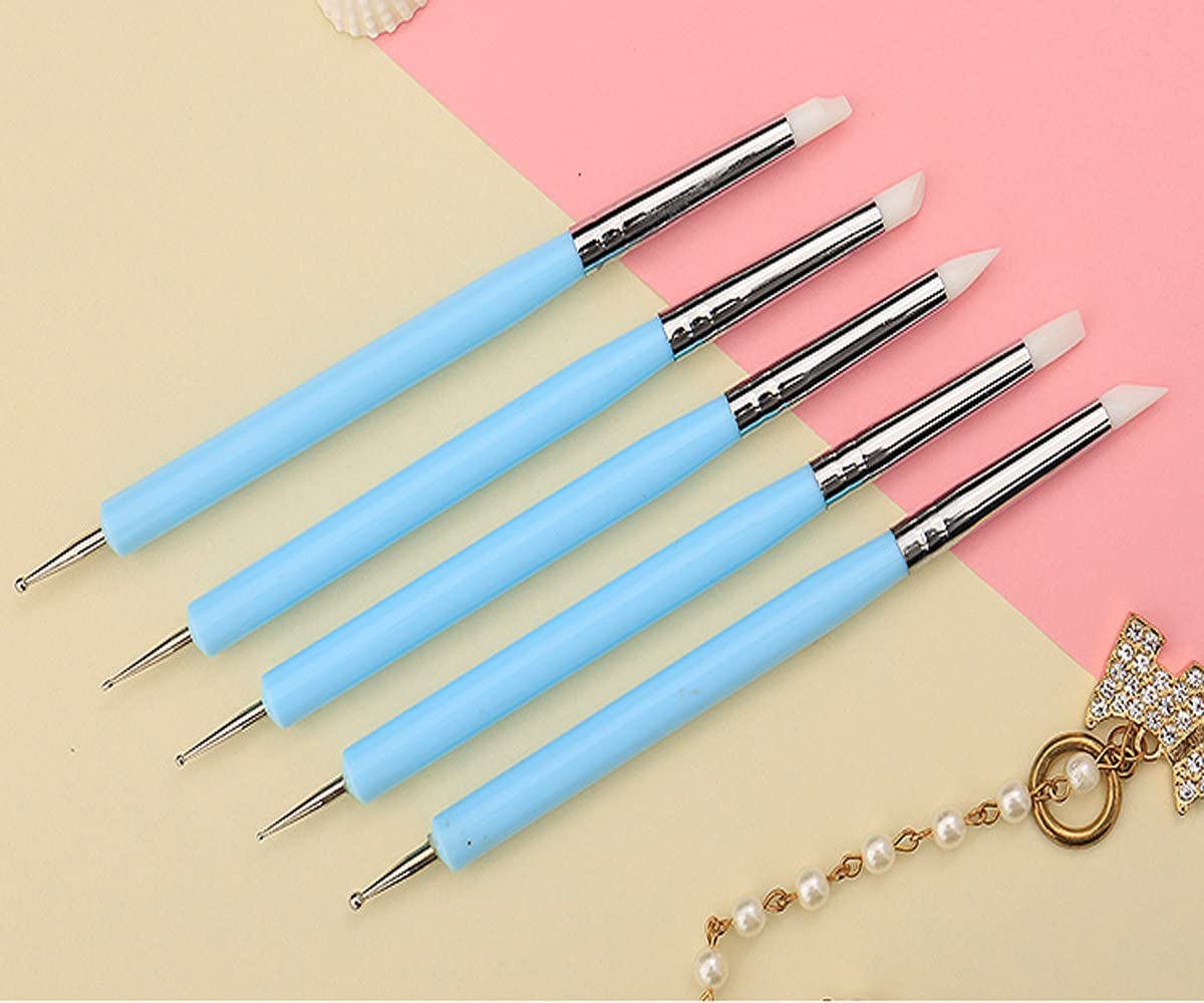 Ecjiuyi 9PCS Sculpting Tools,4PCS Double-Ended Metal Ceramic Clay Ball Stylus Dotting Tools and 5PCS 2 Way Silicone Polymer and Embossin Paper Flower Indentation Tool Set