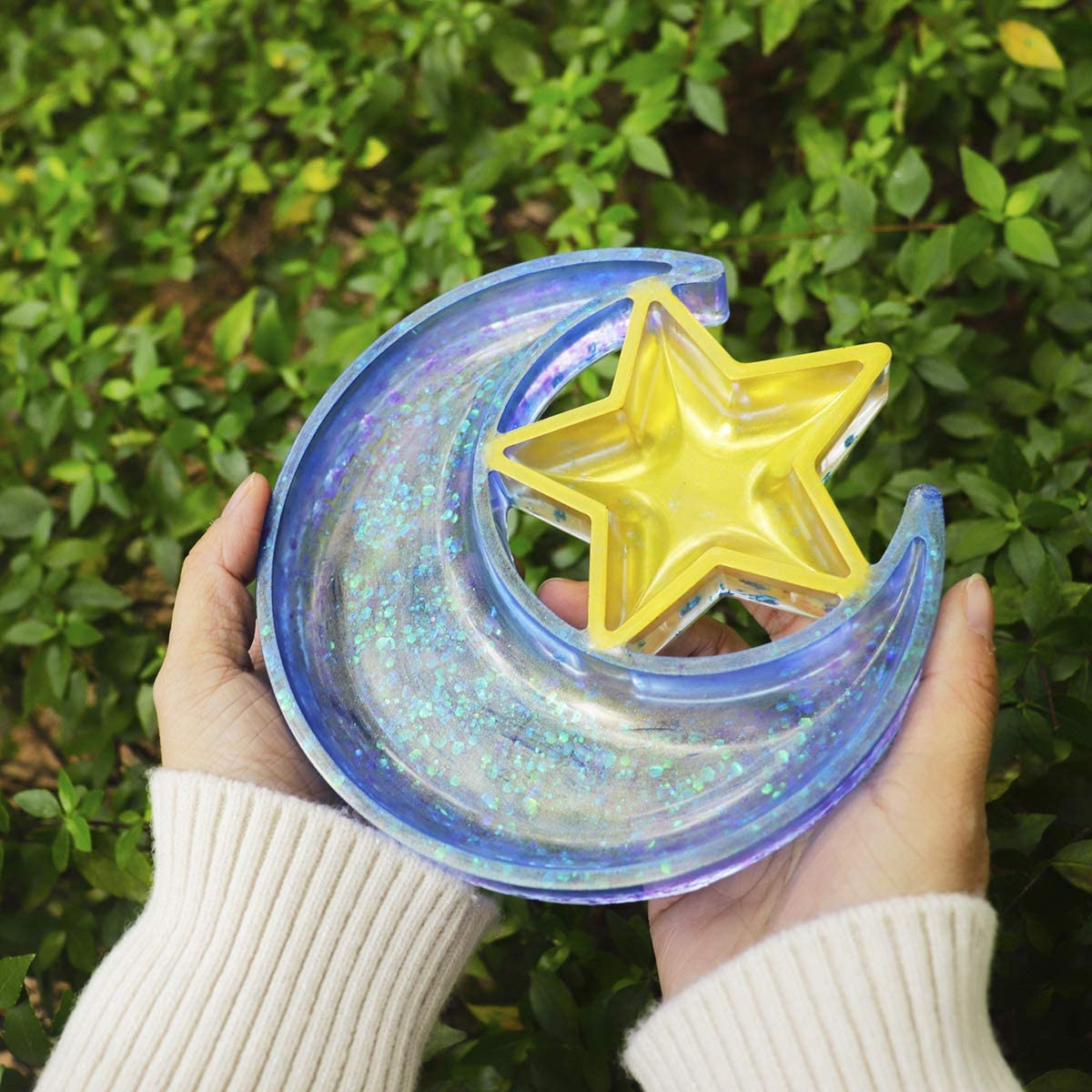 Moon and Star Tray Resin Molds, Crescent Casting Silicone Mould for DIY Display Stand Home Décor Trinket Holder Storage Rack