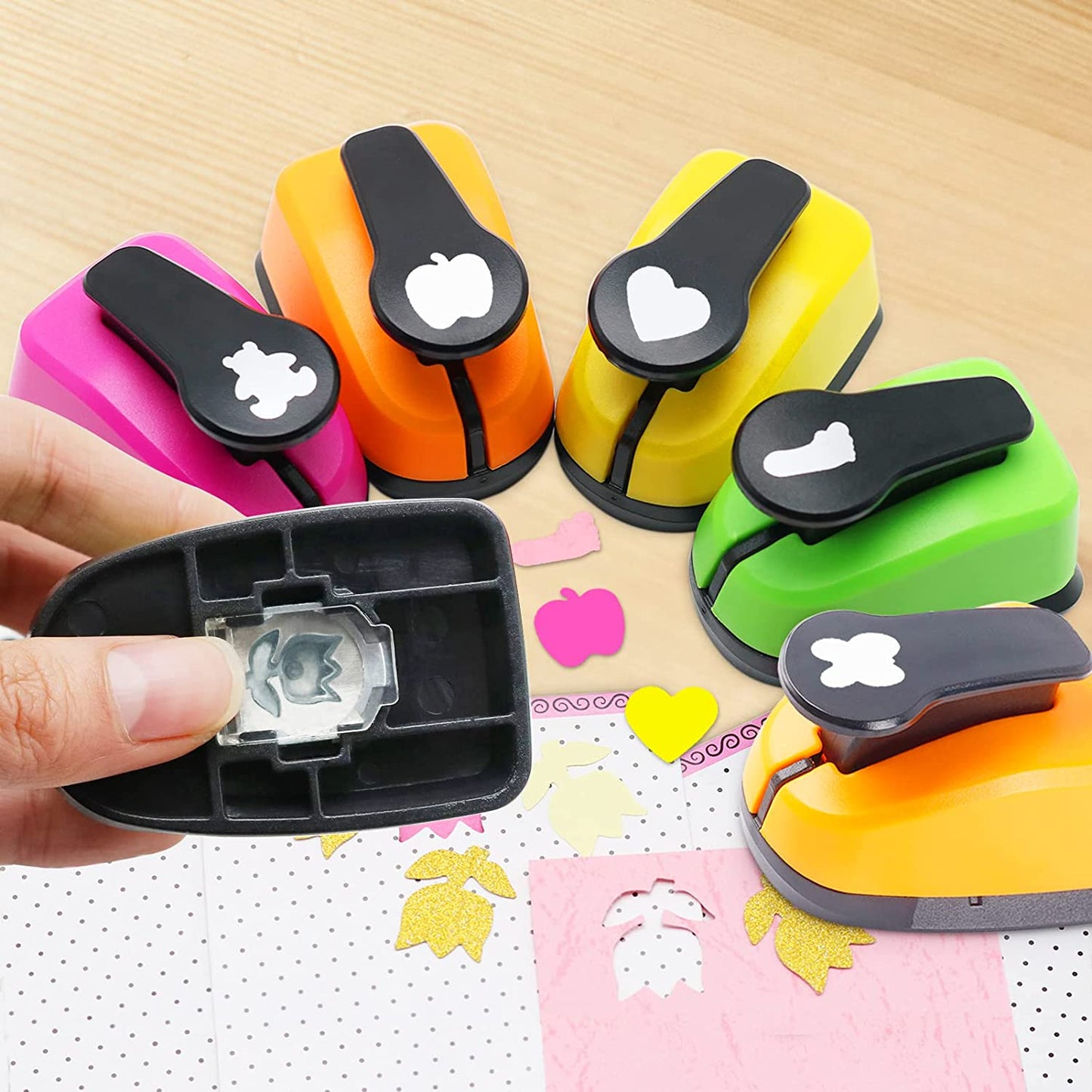 Paper Punches, 1 inch Hole Punch,Heart Paper Punch, 6pcs Hole Punch Set, Flower Paper Punch, For Scrapbooking
