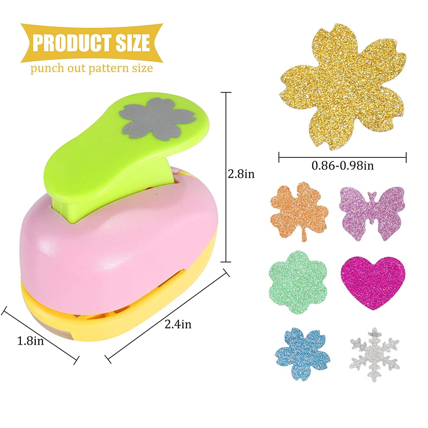Kids Paper Puncher Hole Scrapbook Punches with 10 Glitter Sticker Paper, Heart Star Circle Shape