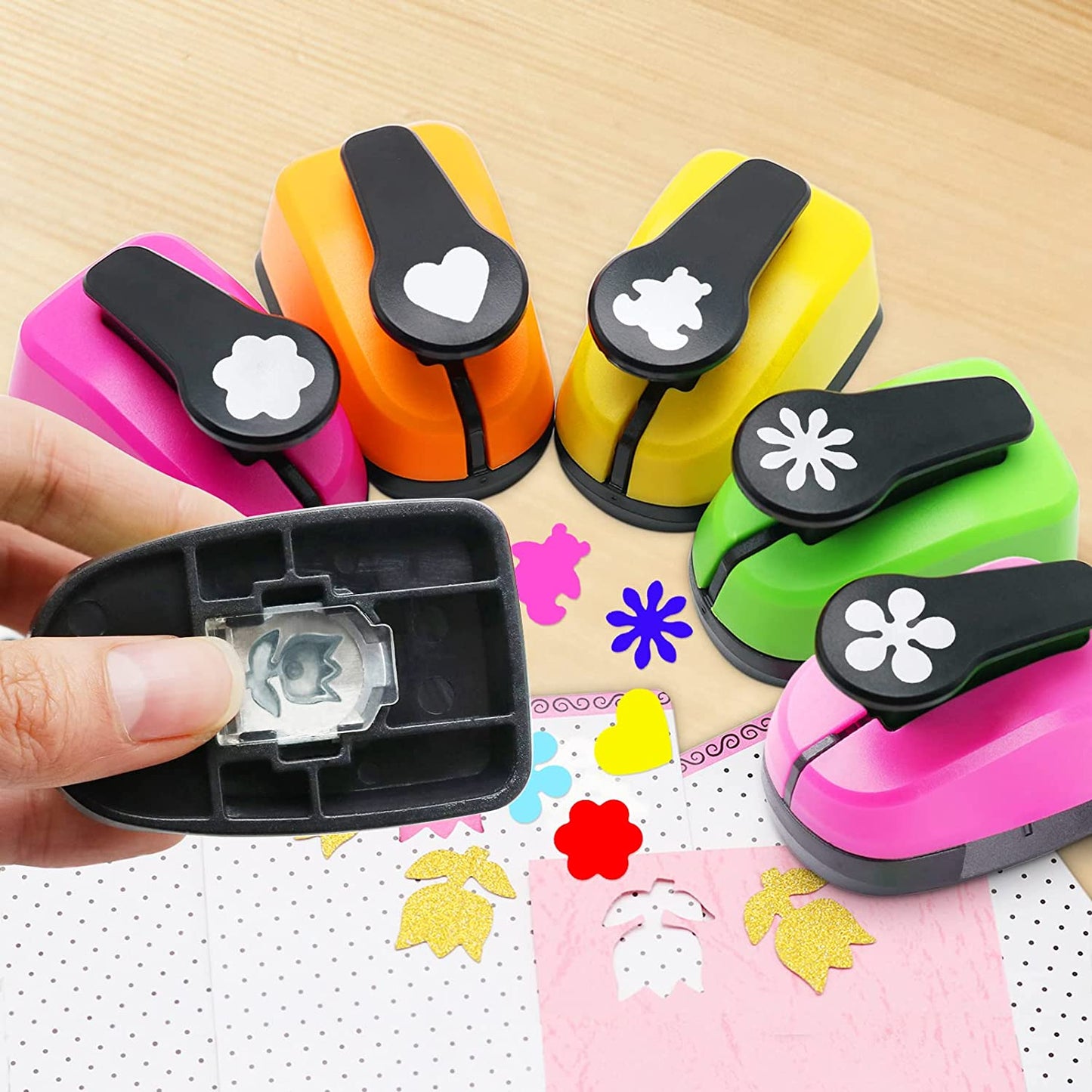 Paper Punches, 1 inch Hole Punch,Heart Paper Punch, 6pcs Hole Punch Set, Flower Paper Punch, For Scrapbooking
