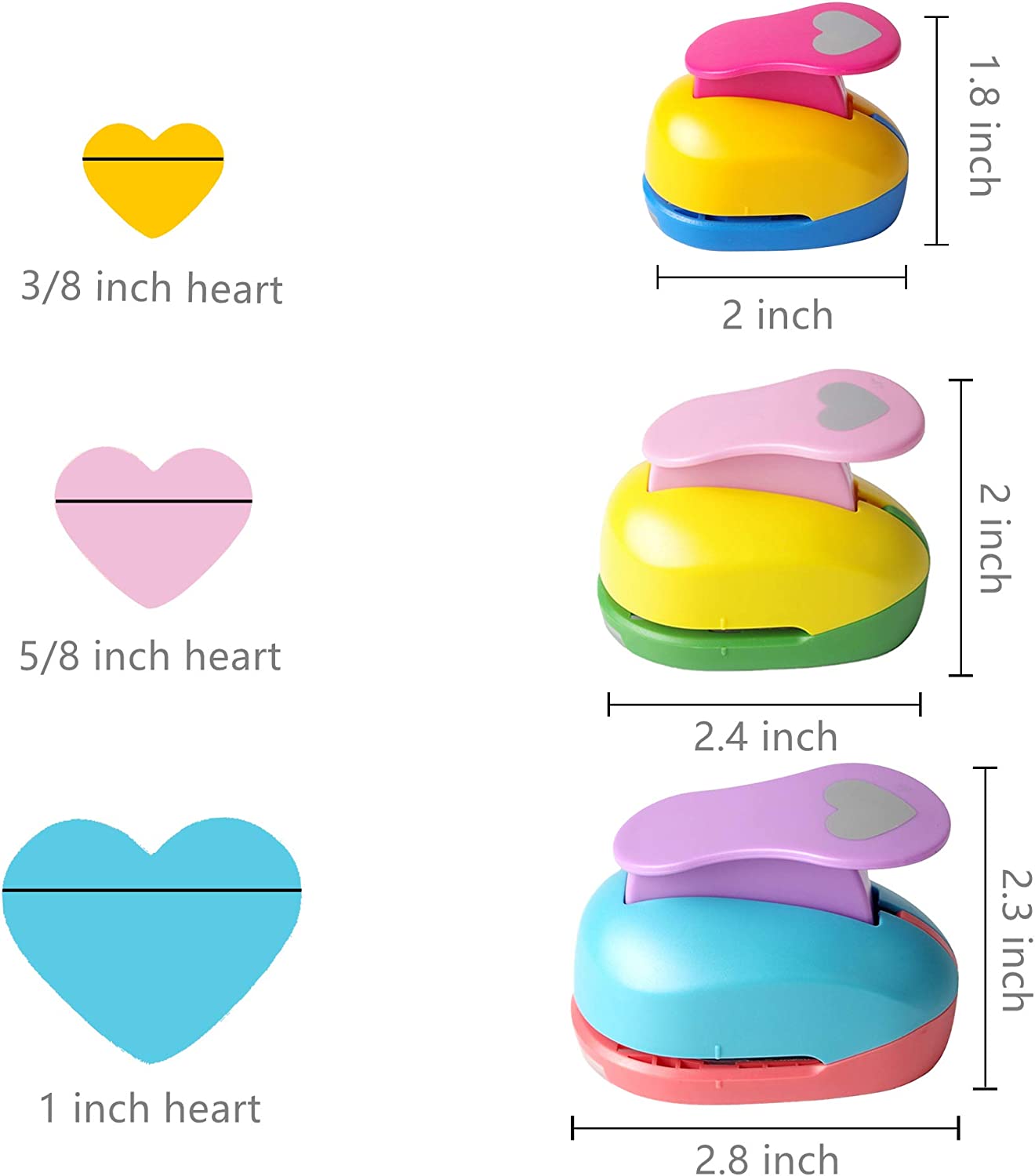 Heart Punch 3/8 inch+5/8 inch+1 inch Craft Lever Punch Handmade Paper Punch for Crafting Scrapbooking