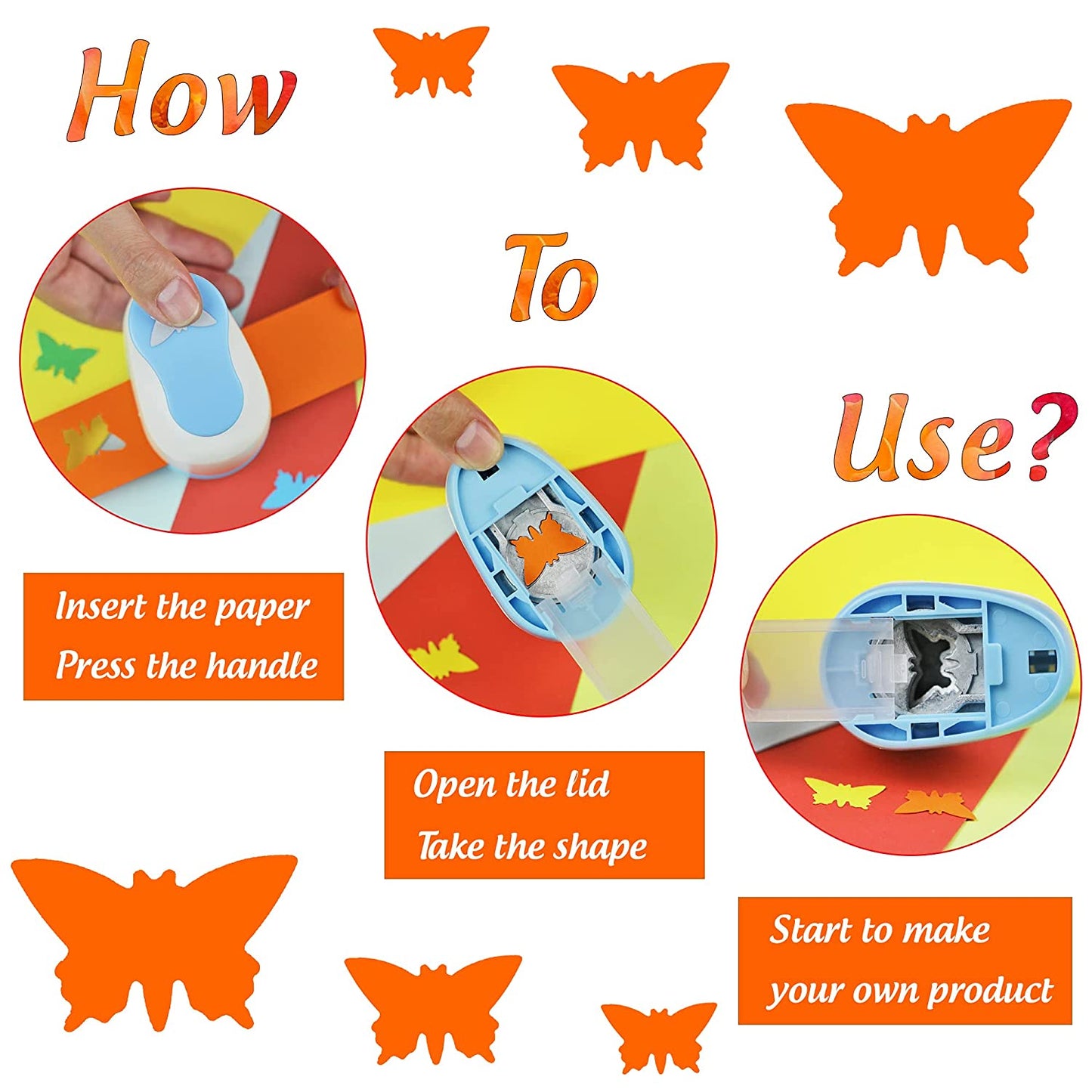 Ecohu Butterfly Punch Cutter 1-inch, Paper Punches, Craft Lever Punch Handmade, Hole Shape for Paper Crafting, Scrapbook, Cards Decoration, DIY Arts.