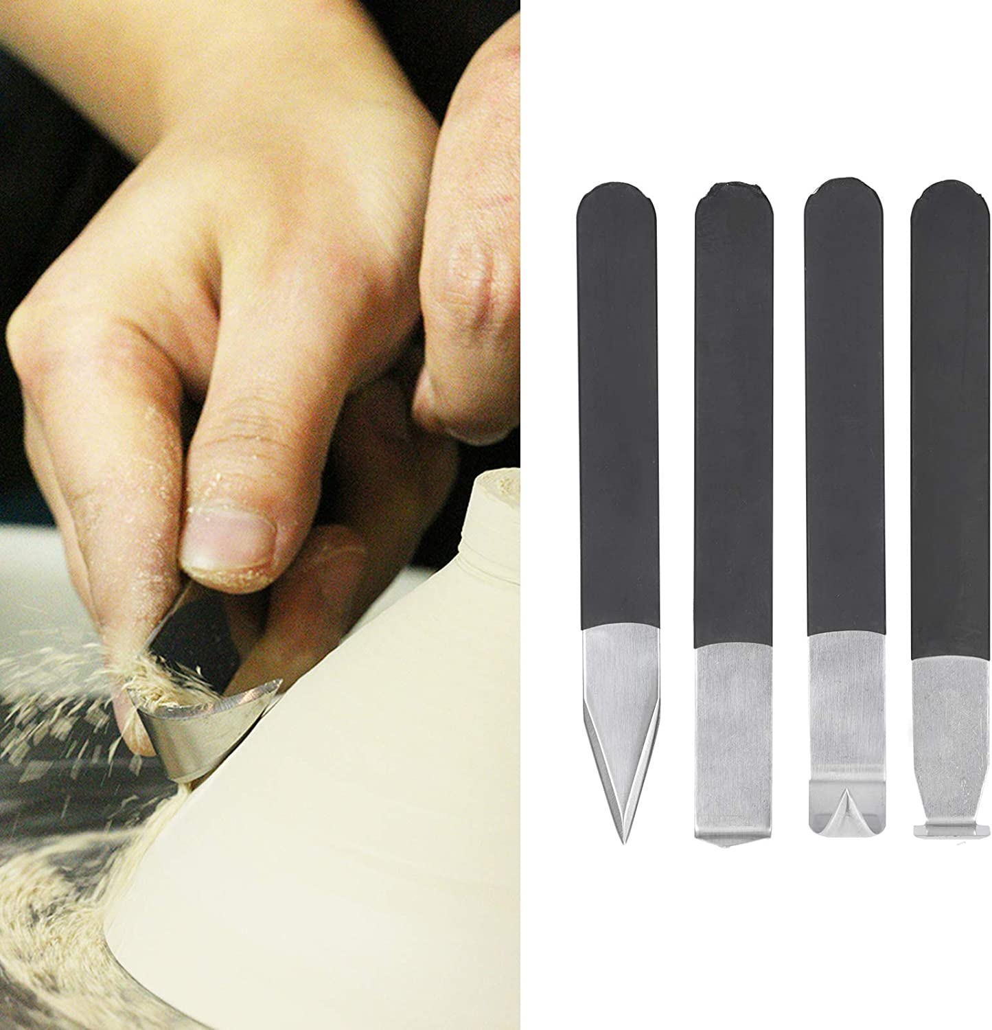 4Pcs Pottery Clay Sculpture Carving Tools Set, Trimming Knife Hand-Made Clay Art Craft Modelling Carving for Clay Pottery, Sculpture