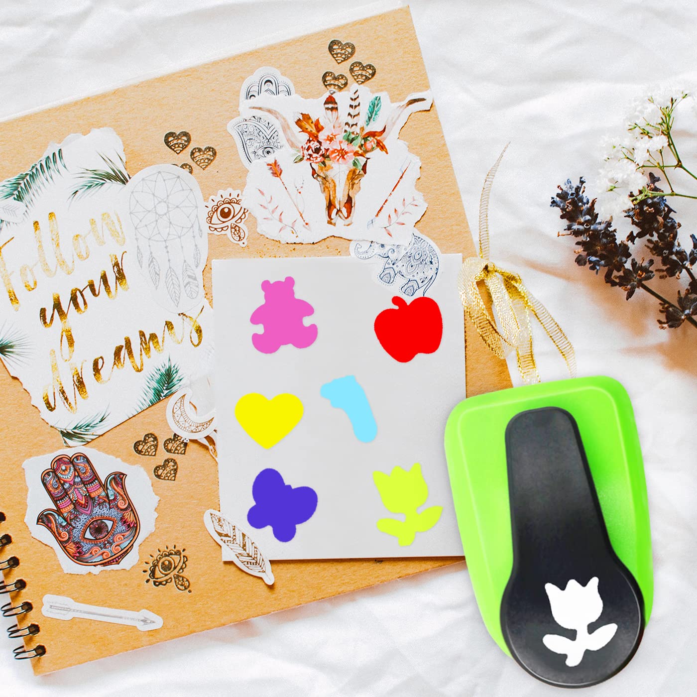 Paper Punches, 1 inch Hole Punch,Heart Paper Punch, 6pcs Hole Punch Set, Flower Paper Punch, For Scrapbooking