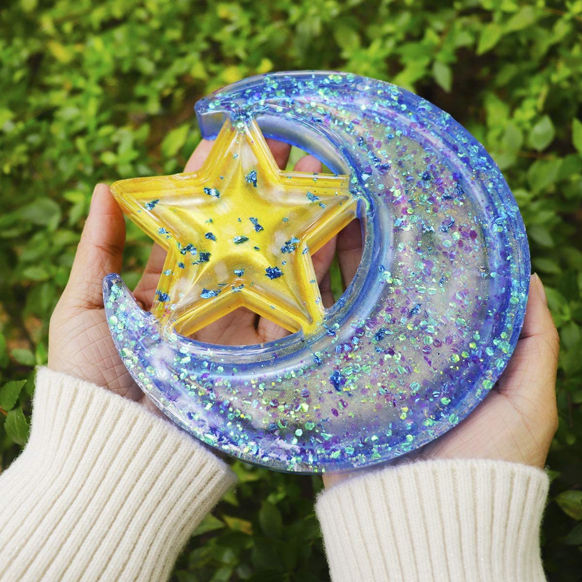 Moon and Star Tray Resin Molds, Crescent Casting Silicone Mould for DIY Display Stand Home Décor Trinket Holder Storage Rack