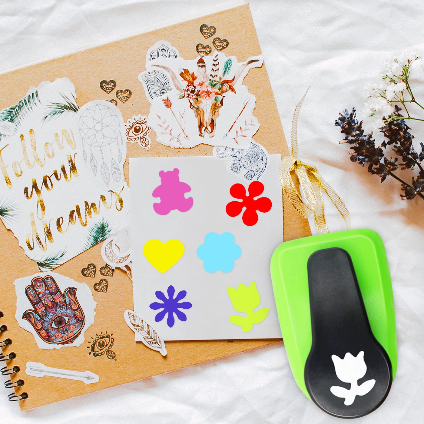 Paper Punches, 1 inch Hole Punch,Heart Paper Punch, 6pcs Hole Punch Set, Flower Paper Punch, For Scrapbooking