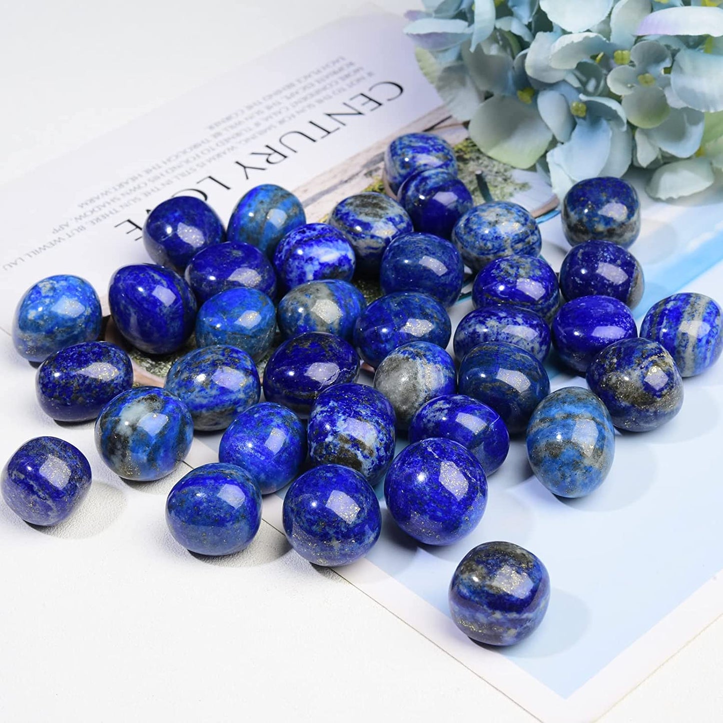 Ainuosen 1LB Natural Polished Tumbled Lapis Lazuli Crystals Stones 0.8-1.2 inch