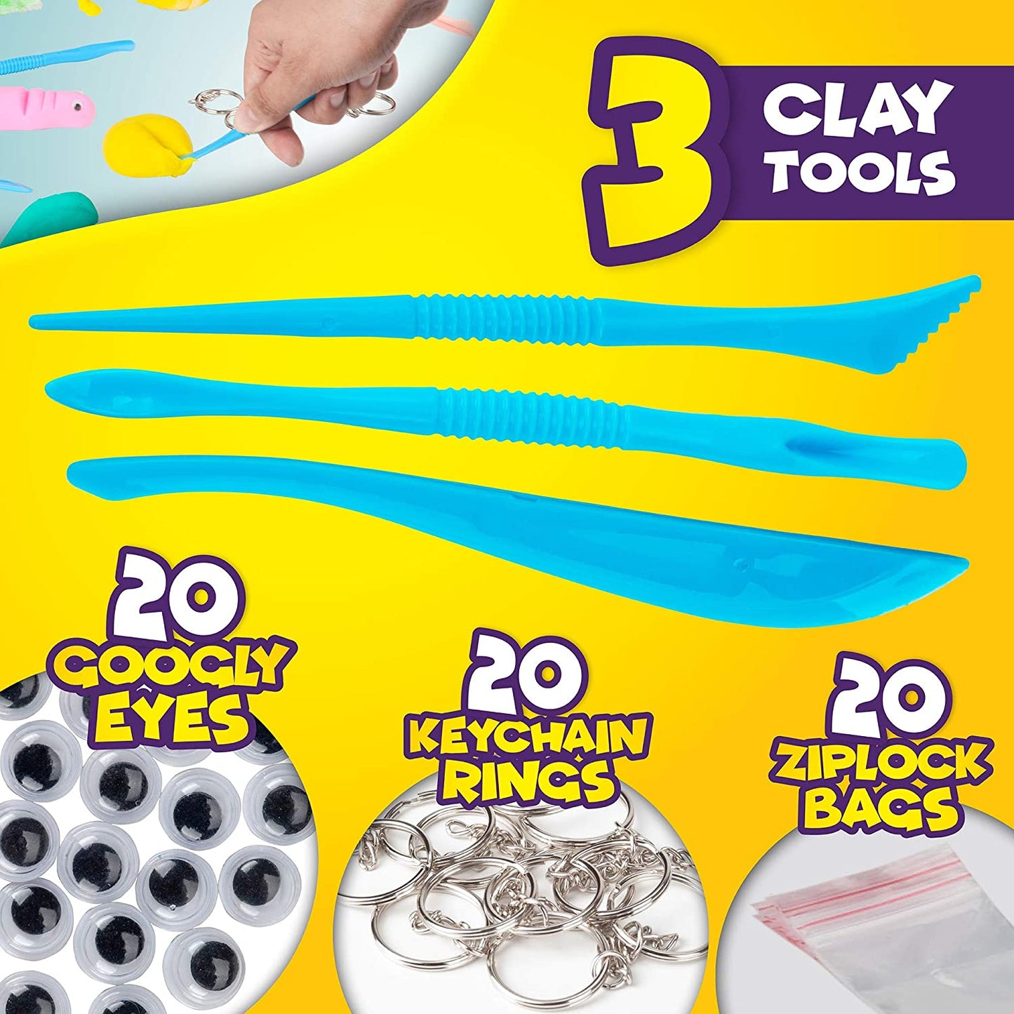 Creative Kids Air Dry Clay Modeling Crafts Kit for Children - 30 Vibrant Colors & 3 Clay Tools